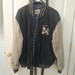Vintage Mickey Mouse Suede Leather Bomber Jacket Mens Size L